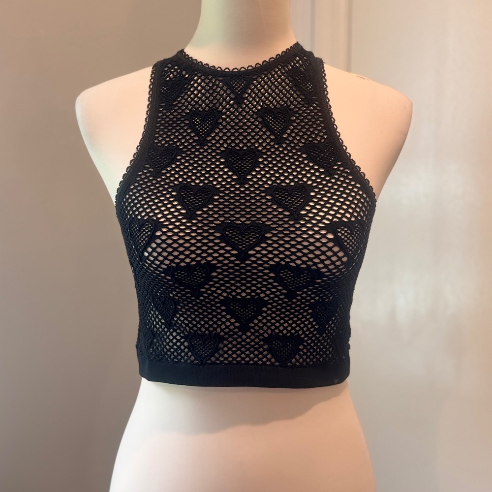 Urban Outfitters Out From Under Black Heartstopper Fishnet Crop Top Mesh | XL